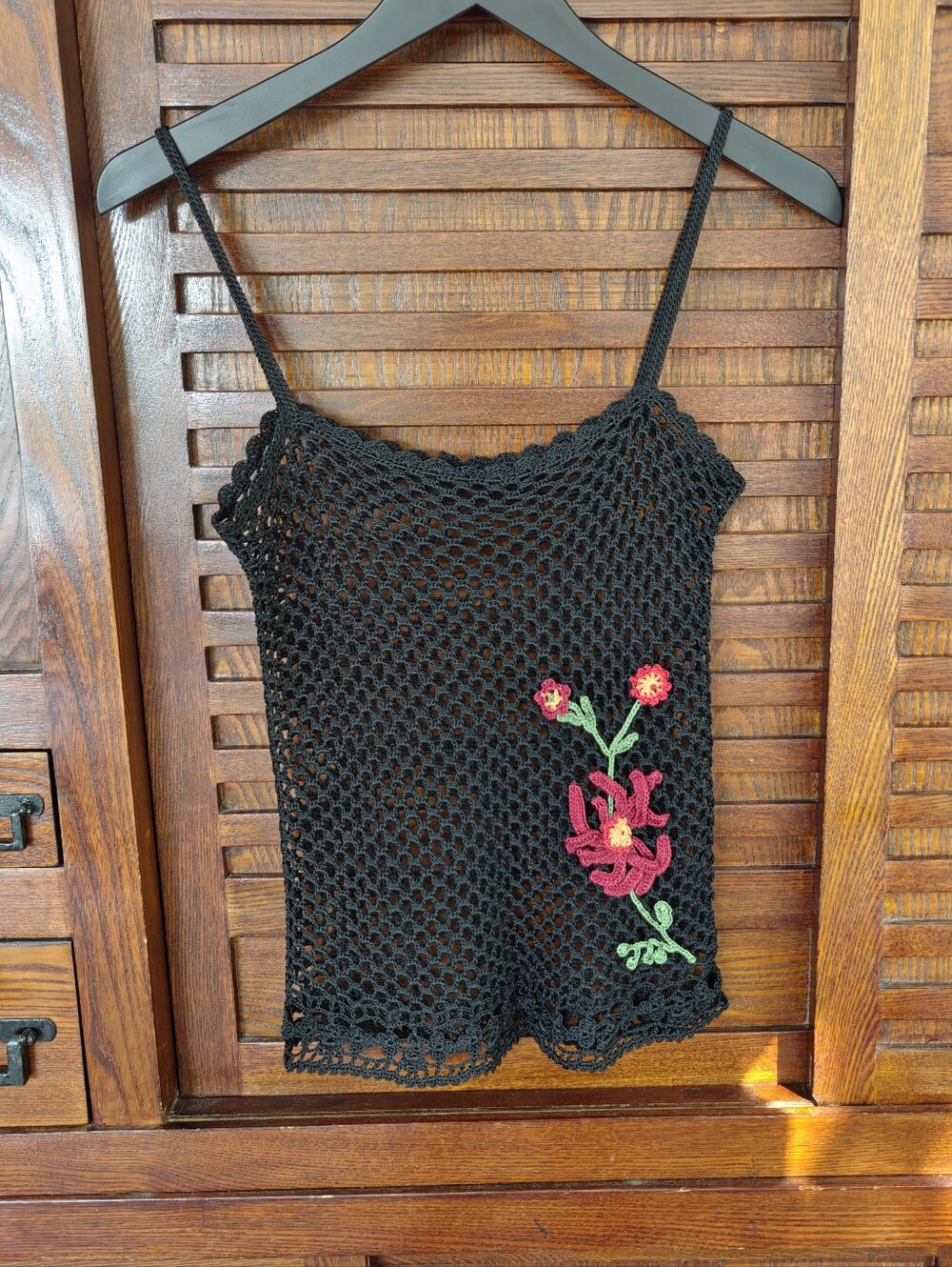 Vintage Black Crochet Floral Camisole